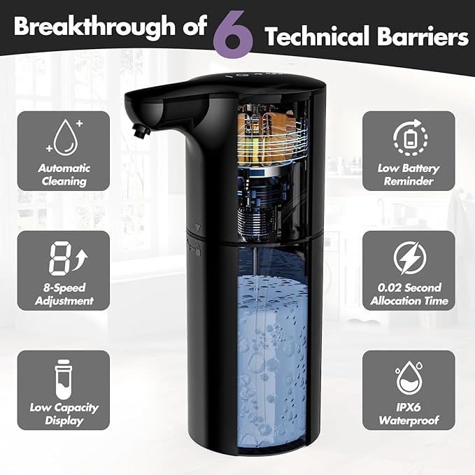 YIKHOM Automatic Liquid Soap Dispenser, Dish Soap Dispenser 8 Volume Control Adjustable, 15.37 oz/450mL Touchless Sanitizer Dispenser, Motion Sensor Soap Pump for Kitchen Bathroom, USB C Rechargeable