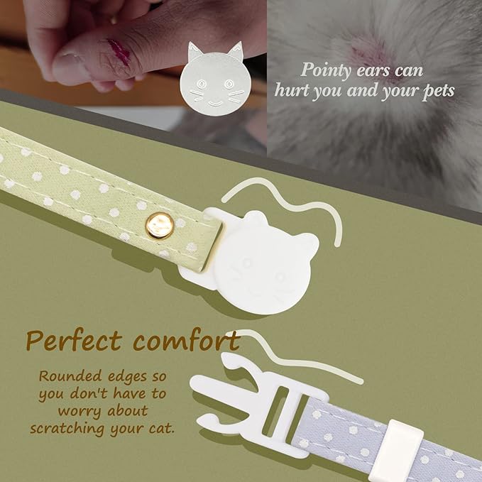 2 Pack Cotton Breakaway Cat Collar with Bell Green&Blue White Snowflake Pendant Cute Kitten Cat Collar Suitable for Girls and Boys