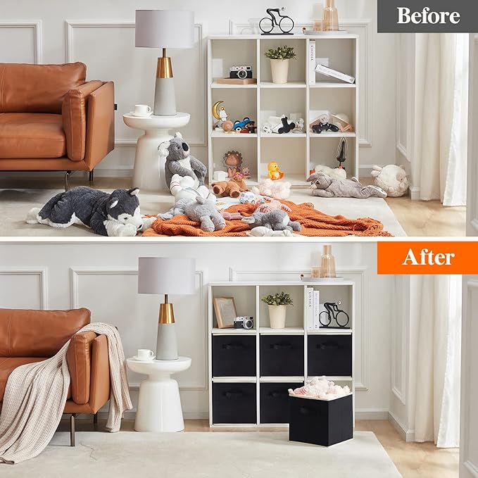 Lifewit Collapsible Fabric Storage Cubes Bins Set 11 Inch, Foldable Cubby Organizers Boxes, 6 Pack Organizing Baskets for Shelf, Closet, Utility Room, Storage Room, 18L Black