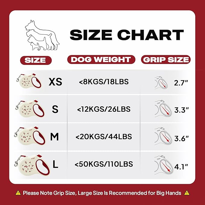 Fida Retractable Dog Leash, 16 ft Dog Walking Leash for Small Dogs up to 26 lbs, 360° Tangle Free, Cherry