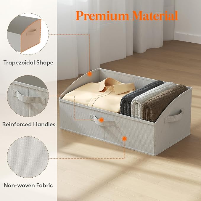 Lifewit Fabric Extra Large Trapezoid Closet Storage Bins for Shelf, 6 Pack Closet Organizer Baskets with Handles, Foldable Clothes Containers for Book, Purse, 19.7" x 11" x 7.9", 23L, Light Gray