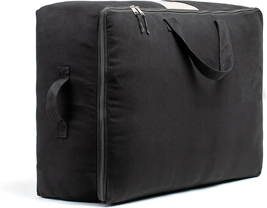 Soft Canvas Storage Bags with Zipper. Thick Breathable, 1pc King/Queen Comforter Organizer. Four Carrying Handles and Window. Large 25x19x9in Bag for Sheets Blankets Bedding Pillows, Clothes (Black)