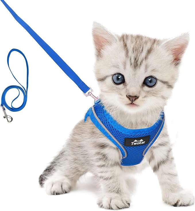 TwoEar Cat Harness Escape Proof, Soft Dog Vest Harness Adjustable, Breathable Mesh Step-in Puppy Walking Jacket Reflective Easy Control for Extral Small Pets for Outdoor Walking(XXXS, Blue)