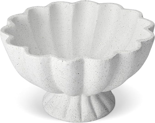 Pedestal Decorative Bowl Home Decor - Morden Resin Handmade Decorative Fruit Bowl for Kitchen Counter, Chic Ruffle Bowl Centerpiece Decor for Dining Table Coffee Table (Spotted White)