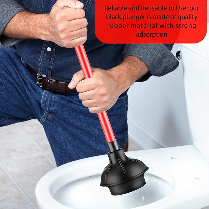 Domensi 6 Pcs Toilet Plunger Bulk Heavy Duty Rubber Plug for Bathroom Suction Cup Double Thrust Force Commercial Bowl Plunger Pump Clogged for Bathroom Hotel Stores 20.5"x 4" (Red)