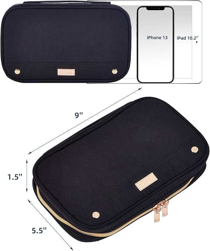 NISHEL Travel Jewelry Case, Holiday Organizer for Necklaces, Earrings, Rings, Bracelets, Watch, Black