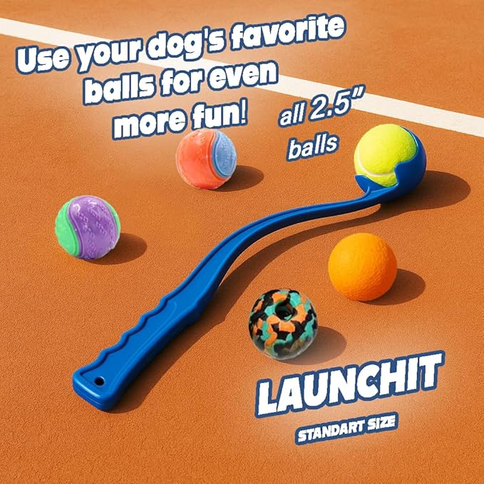 Dog Ball Thrower Launcher, Tennis Ball Launcher, for Small Large Dogs Compact Design 13.8" Stick with Medium 2.5" (Blue)