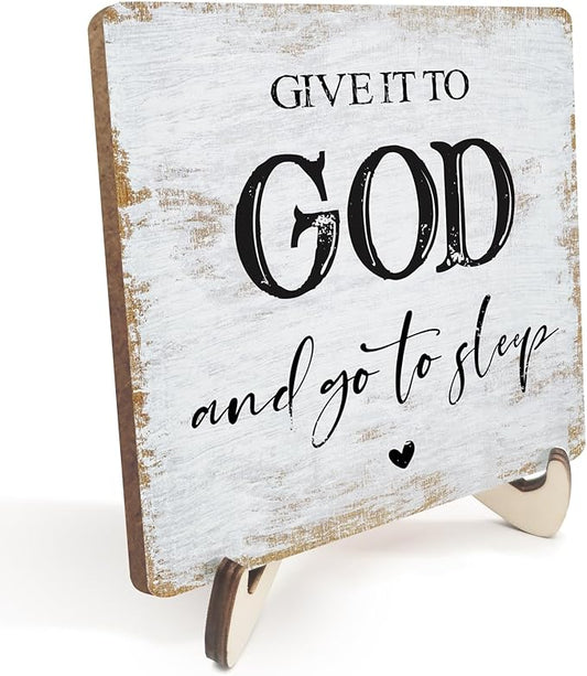 Inspirational Sign Rustic Desk Decor Decorative Christian Gifts Religious Bible Verse Faith Decoration for Home Farmhouse Office Table Shelf Tiered Tray Plaque with Wood Stand