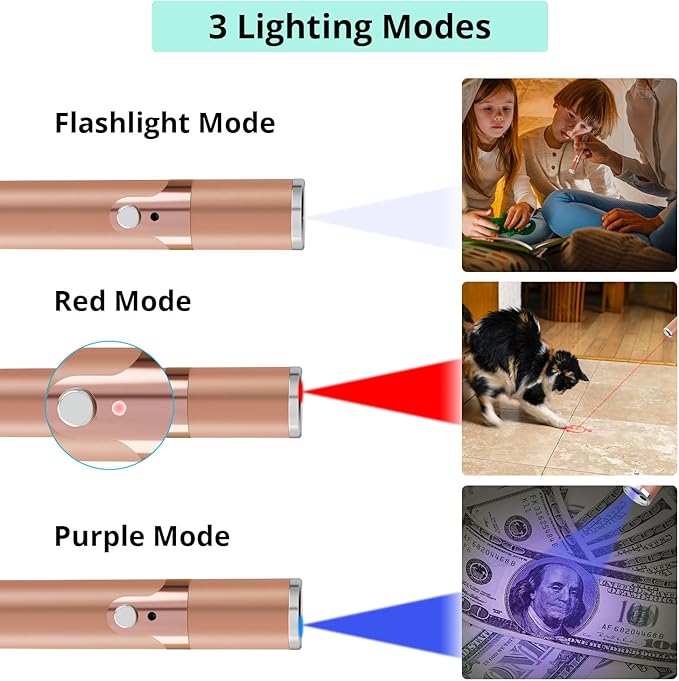 TBTeek Cat Toys, with Metal Case, 2 Pieces, Rechargeable, 7 Adjustable Patterns, Interactive Kitten Pet Dog Red Dot Chase Light Toy for Cats Fun Playing Exercise(Rose Gold)