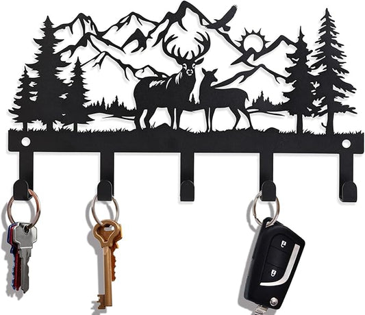 Deer Metal Key Holder for Wall, Key Holder Wall Mount, Key Rack, Key Hooks for Living Room, Hallway, Office
