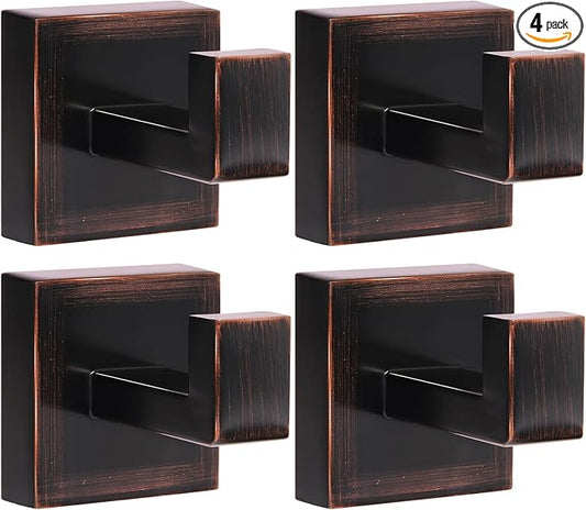 IBosins 4 Pack Towel Hooks Hand Towel Holder for Bathroom Wall Livingroom Bedroom Kitchen Closet Heavy Duty Stainless Steel Hook Hanger for Robe, Bath Towel, Coat (Square Brushed Red Antique Bronze)