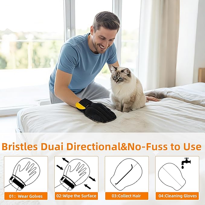 Pet Hair Remover Glove for Cats & Dogs, Patented Adjustable Strap, Reusable Five-Finger Grooming Glove, Non-Slip Fit, Removes Pet Hair from Couch, Carpet, Laundry & Car Seat