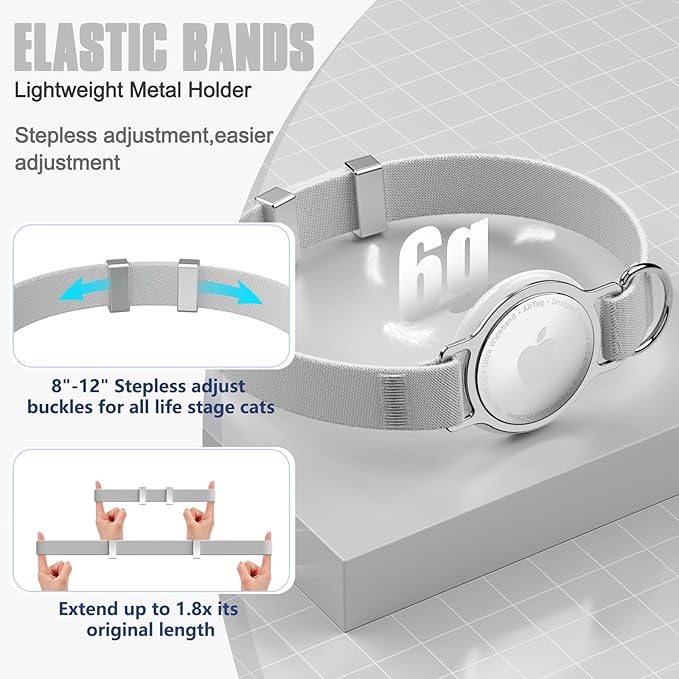 AirTag Cat Collar, Ultra Elastic Cat Tracker Collar, Airtag Holder Compatible with Apple Air Tag, [Lightweight & Scratch Resistant] Adjustable Stepless GPS Pet Collar for Cats Kittens, Grey