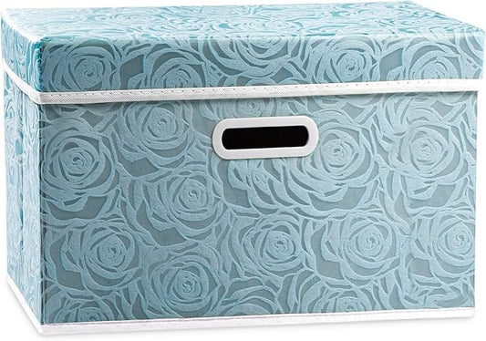 PRANDOM Collapsible Storage Cubes with Lids Fabric Decorative Storage Bins Boxes Organizer Containers Baskets with Cover Handles for Bedroom Closet Living Room 14.9x9.8x9.8 Inch 3 Pack