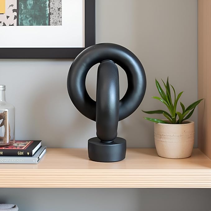 12" Modern Abstract Ring Decorative Sculpture, Knot Sculptures,Home Decor,Coffee Table Statues,Dining Living Room Desk Decor,Black