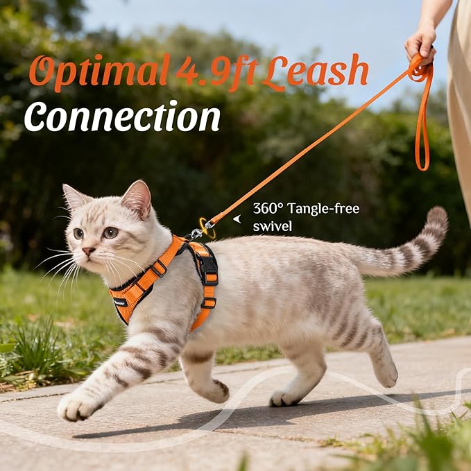 Dooradar Cat Harness and Leash Set, Escape Proof Safe Adjustable Kitten Vest Harnesses for Walking, Easy Control Soft Breathable Mesh Jacket with Reflective Strips for Cats, Orange, XS