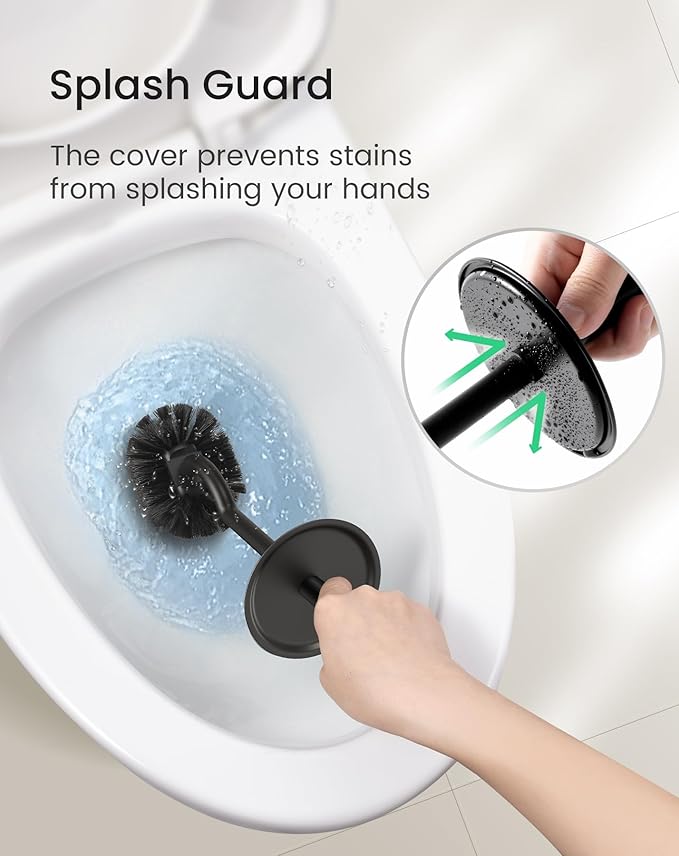 Cesun Toilet Brush and Holder Set - Curved Design Toilet Brush for Deep Cleaning Under Rim, 304 Stainless Steel Toilet Bowl Brush and Holder for Bathroom, Rv, Black(2 Replaceable Brush Head Included)