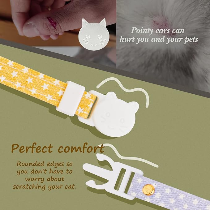 2 Pack Cotton Breakaway Cat Collar with Bell Yellow & Purple Egg Paw Pendant Cute Kitten Cat Collar Suitable for Girls and Boys