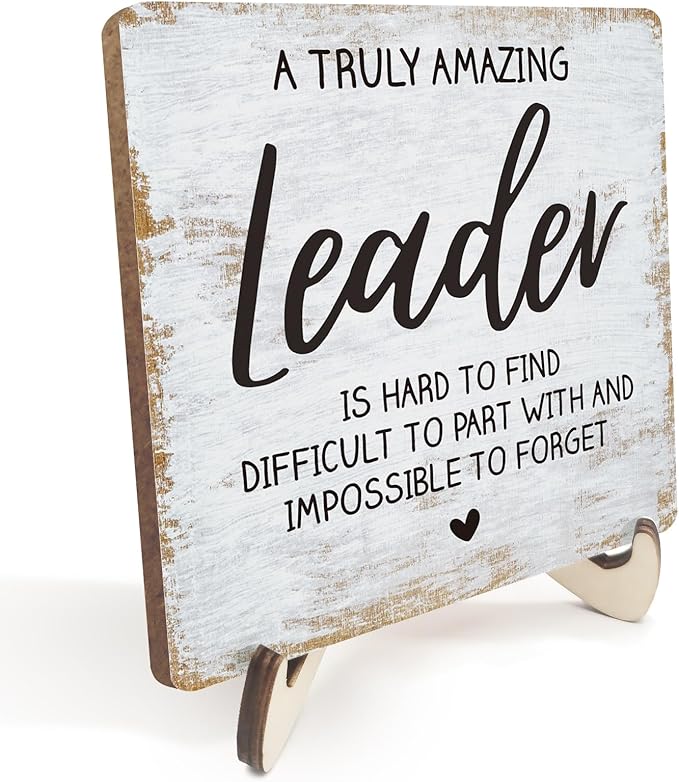 Decorative Desk Decor Motivational Leader Gift Positive Thank You Gifts Appreciation Plaque with Wooden Stand Inspirational Wood Sign for Boss Mentor Leader Coworker Home Office Table Bookshelf