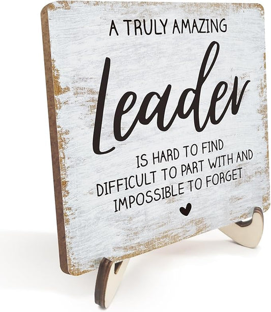 Decorative Desk Decor Motivational Leader Gift Positive Thank You Gifts Appreciation Plaque with Wooden Stand Inspirational Wood Sign for Boss Mentor Leader Coworker Home Office Table Bookshelf