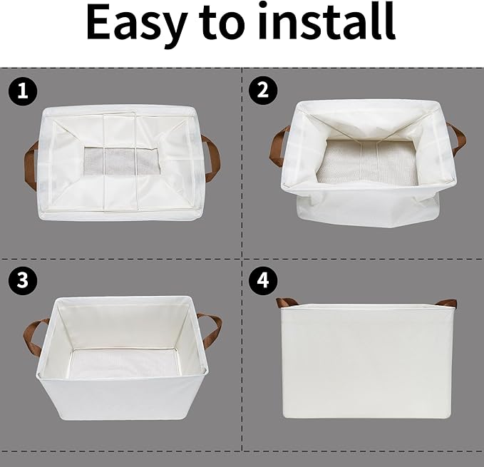 GRANNY SAYS Closet Storage Baskets, Collapsible Fabric Storage Bins with Metal Frame, Clothes Organizer Bins, Large Baskets for Shelves, Ivory, 4-Pack