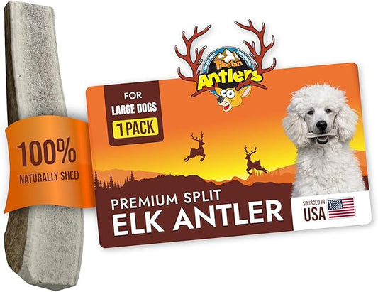 Tibetan Elk Antler for Large Dogs, Grade-A, Premium Antler Chews, Naturally shed Healthy & Longer Lasting Aggressive chewers, USA Product (Split)