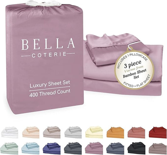 Bella Coterie Luxury Bamboo Viscose Twin Size Sheet Set | 100% Organically Grown | Ultra Soft | Cooling for Hot Sleepers | 18" Deep Pocket [Lilac]