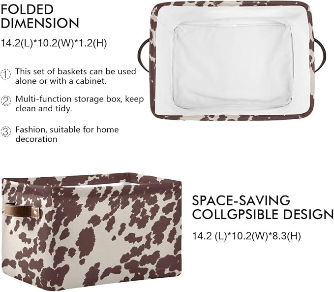 Cow Horse Print Brown Spots Large Storage Basket Cube Storage Bin Canvas Fabric Organizer Handles Collapsible Decorative for Clothes Toys Bedroom