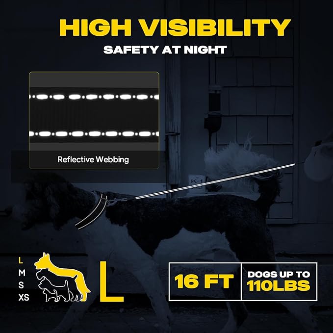 Fida Retractable Dog Leash, 16ft Heavy Duty Pet Walking Leash for Medium/Large Dog up to 110 lbs, Tangle Free. One-Hand Brake (Large, Blue)