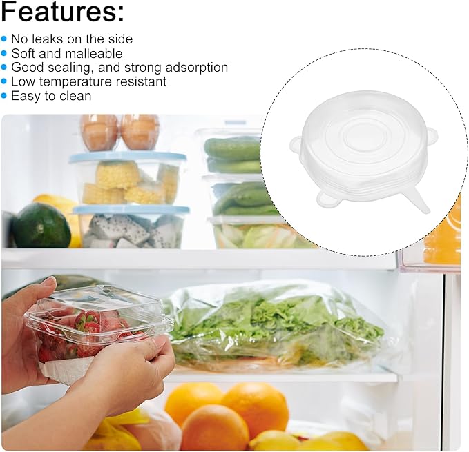 uxcell Silicone Stretch Lids, 4Pack 3.74" Round Container Lid Silicone Bowl Covers Reusable Silicone Lids for Cups, Bowls and Food Cover, White