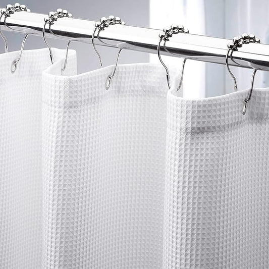 AmazerBath White Waffle Shower Curtain, 36x72 Inches, Fabric Stall Curtain With Waffle Weave, Hotel Quality Bathroom Shower Curtains