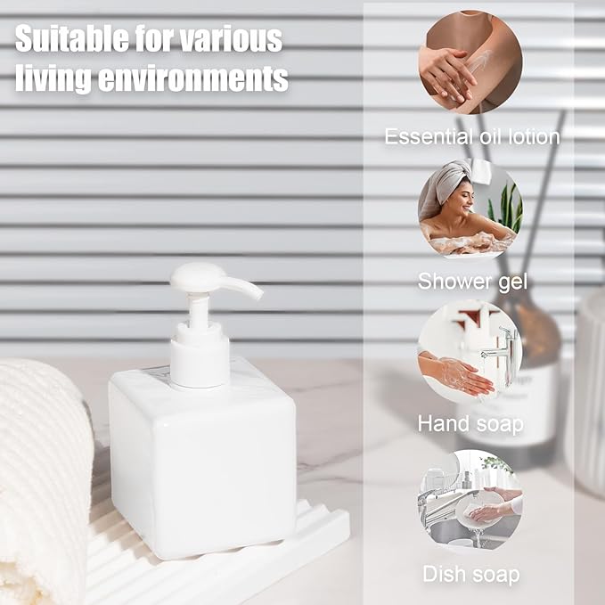 Pump Bottle, Refillable Plastic Empty Lotion Soap Dispenser Liquid Container for Bathroom Shampoo and Body Wash, 8.5oz/250ml White 2 Pack