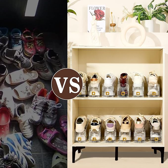 Shoe Slots Organizer for Closet, 8 Pack Shoe Stacker Organizer, Shoe Storage Space Savers 50%, 3 Levels Adjustable Shoe Racks for Closet Organization
