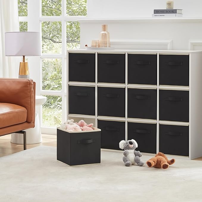 Lifewit 12 Packs Storage Cubes, 11 Inch Cube Storage Bins, Foldable Decorative Fabric Storage Baskets for Organizing Home Organizers with Handles for Shelves, Closet, Black