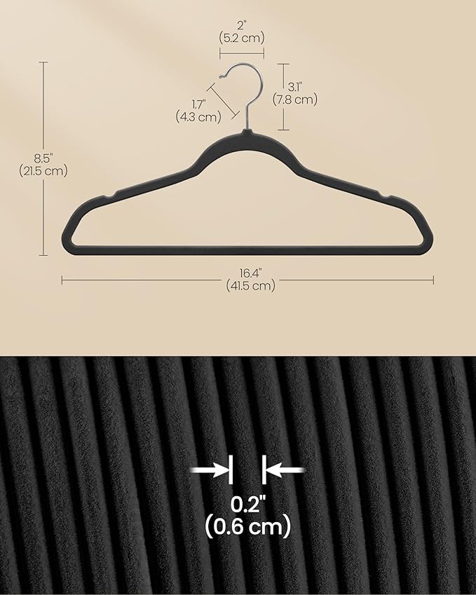 SONGMICS Velvet Hangers 150 Pack, Non-Slip Clothes Hangers with Silver-Colored Swivel Hooks, Slim Space-Saving for Closet, Heavy-Duty, Black UCRF046BZ03S