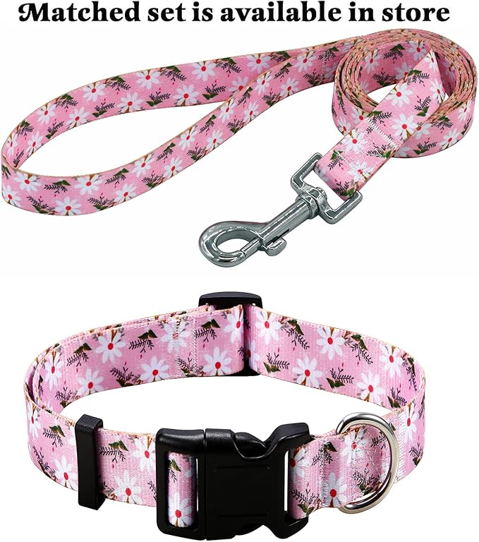 Dog Collar with Bohemia Floral Tribal Geometric Patterns - Soft Ethnic Style Collar Adjustable for Small Medium Large Dogs (Pink White Flower,S)