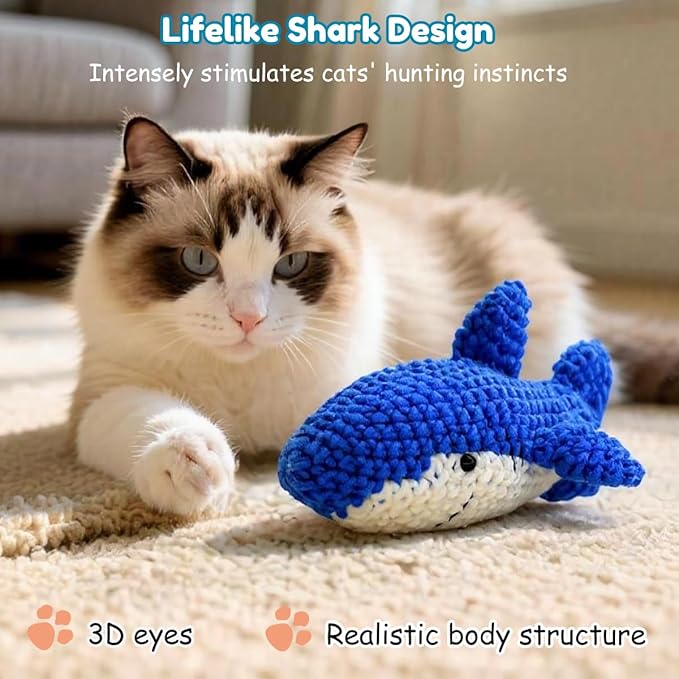 Cat Toys with Catnip & Bell Soft Natural Cat Nip Toys for Indoor Cats Hand Crocheted Interactive Kitten Fish Toys