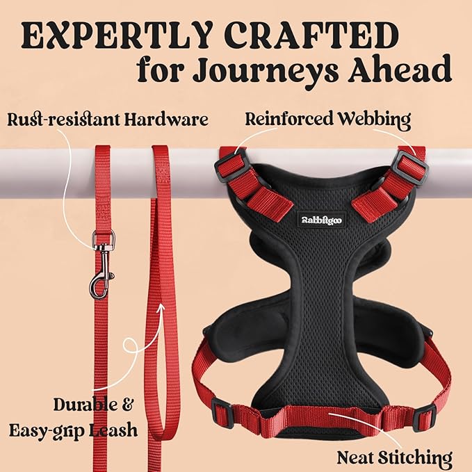 rabbitgoo Cat Harness and Leash for Walking, Escape Proof Soft Adjustable Vest Harnesses for Cats, Easy Control Breathable Reflective Strips Jacket, Black & Red, XXS
