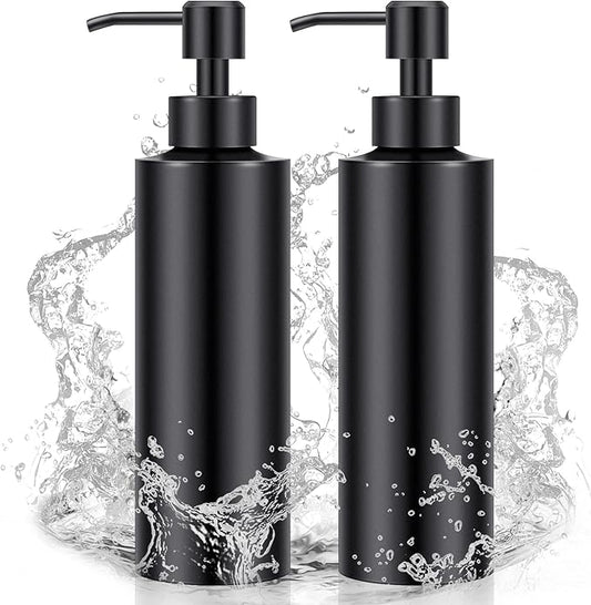Cunhill 2 Pieces Black Hand Soap Dispenser Bathroom 12 oz Matte Black Hand Soap Dispensers with Stainless Steel Pump Refillable Modern Liquid Bottle for Kitchen Bathroom