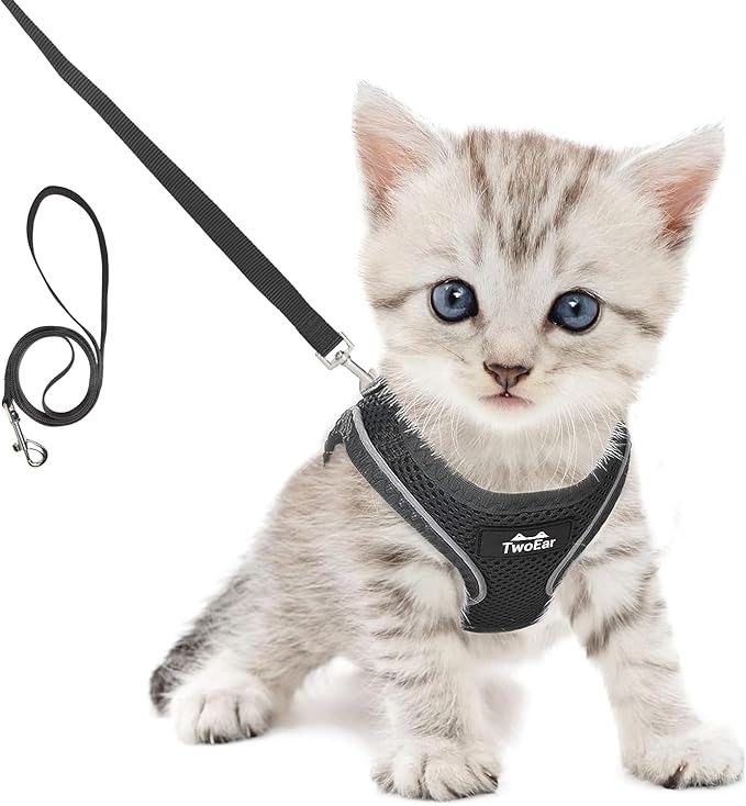 TwoEar Cat Harness Escape Proof, Soft Dog Vest Harness Adjustable, Breathable Mesh Step-in Puppy Walking Jacket Reflective Easy Control for Extral Small Pets for Outdoor Walking(XXXS, Black)