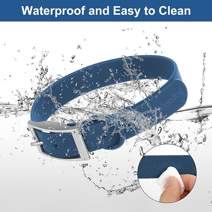 Wisedog Waterproof Dog Collar, Adjustable Soft Rubber Coated Webbing, Odor-Proof and Easy to Clean for Small Medium Large Dogs, with Airtags Case(S|8.5"-12.5" × 4/5 in, Blue)