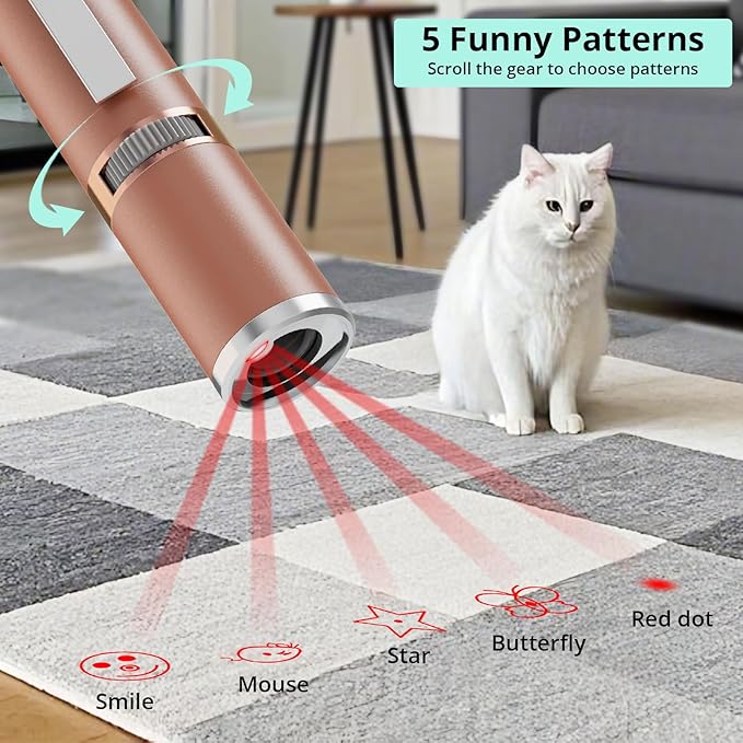 TBTeek Cat Toys, with Metal Case, 2 Pieces, Rechargeable, 7 Adjustable Patterns, Interactive Kitten Pet Dog Red Dot Chase Light Toy for Cats Fun Playing Exercise(Rose Gold)