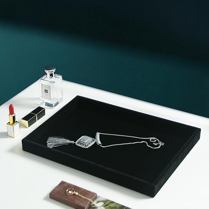 Coward 2Pcs/Set Black Velvet Stackable Jewerlry Organizer Tray Velvet Blank Tray Holder for Beads Bracelets Necklaces Earrings Store Selling or Home Show