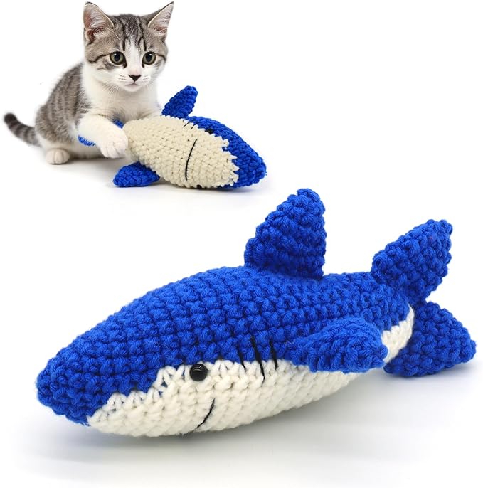 Cat Toys with Catnip & Bell Soft Natural Cat Nip Toys for Indoor Cats Hand Crocheted Interactive Kitten Fish Toys