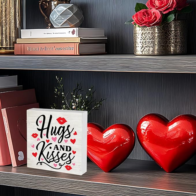 Hugs Kisses Valentines Day Decorations for Home Valentine Theme Decor Valentine Table Decorations Anniversary Wedding Valentine Gifts for Women Men 5 x 5 inches
