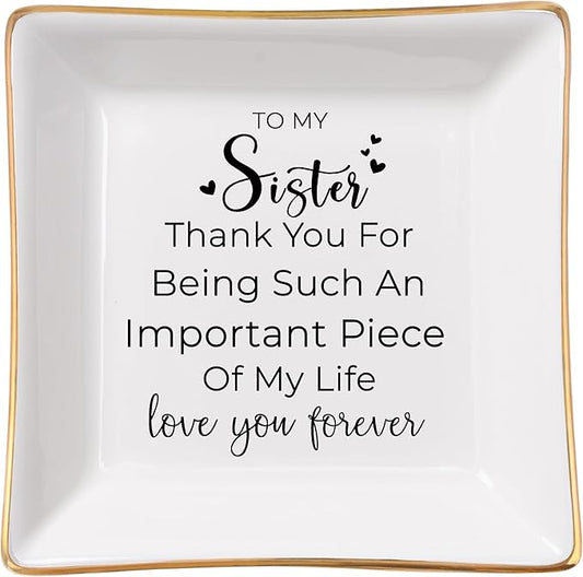 Sister Gifts, To My Sister Ring Tray Jewelry Dish, Sister Birthday Gifts for Sister Christmas Mother's Day Valentines Gift for Sisters from Sister Brother