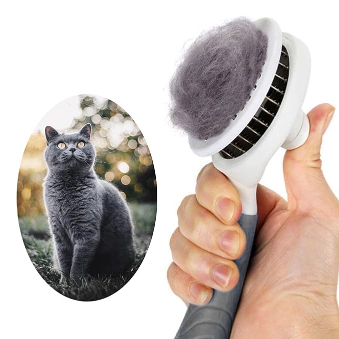 Cat Grooming Brush, Pets Skin Friendly Self Cleaning Slicker Brushes for Shedding Massage Dogs Cats Hair Gentle Remove Loose Undercoat with Long or Short Hairs for All Fur Type- UPGRADED (Gray)