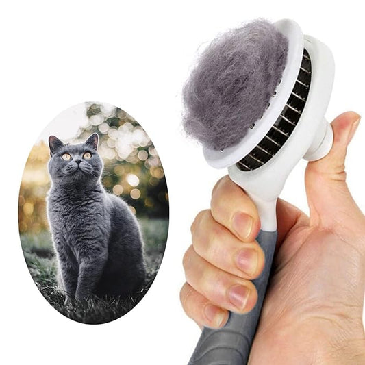Cat Grooming Brush, Pets Skin Friendly Self Cleaning Slicker Brushes for Shedding Massage Dogs Cats Hair Gentle Remove Loose Undercoat with Long or Short Hairs for All Fur Type- UPGRADED (Gray)