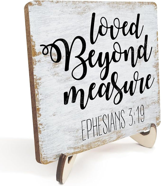 Inspirational Positvie Rustic Desk Decor Decorative Christian Gifts Religious Bible Verse Faith Decoration for Home Farmhouse Office Table Shelf Tiered Tray Plaque with Wood Stand