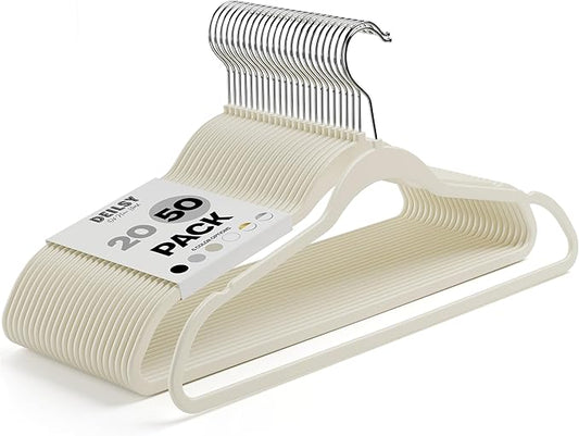 DEILSY™ Ivory Hangers 50 Pack - Non Velvet Slim Hangers - Durable Hanger Space Saver for Closet Organization, Shirts, Dresses, Jackets, Pants, Adult Clothes Storage Solution